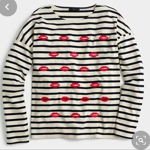 J.Crew Embroidered Lips Stripe Tee Sz Medium